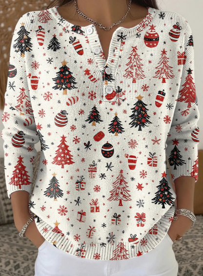 Christmas knitted pullover with stand-up collar and 3D print