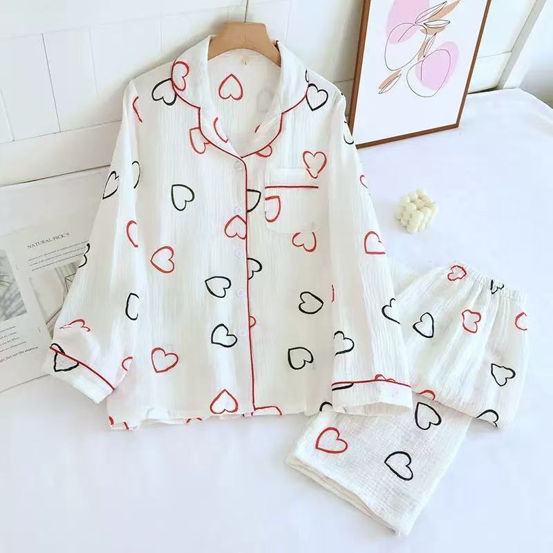 Women's pajamas, cotton gauze, long sleeves
