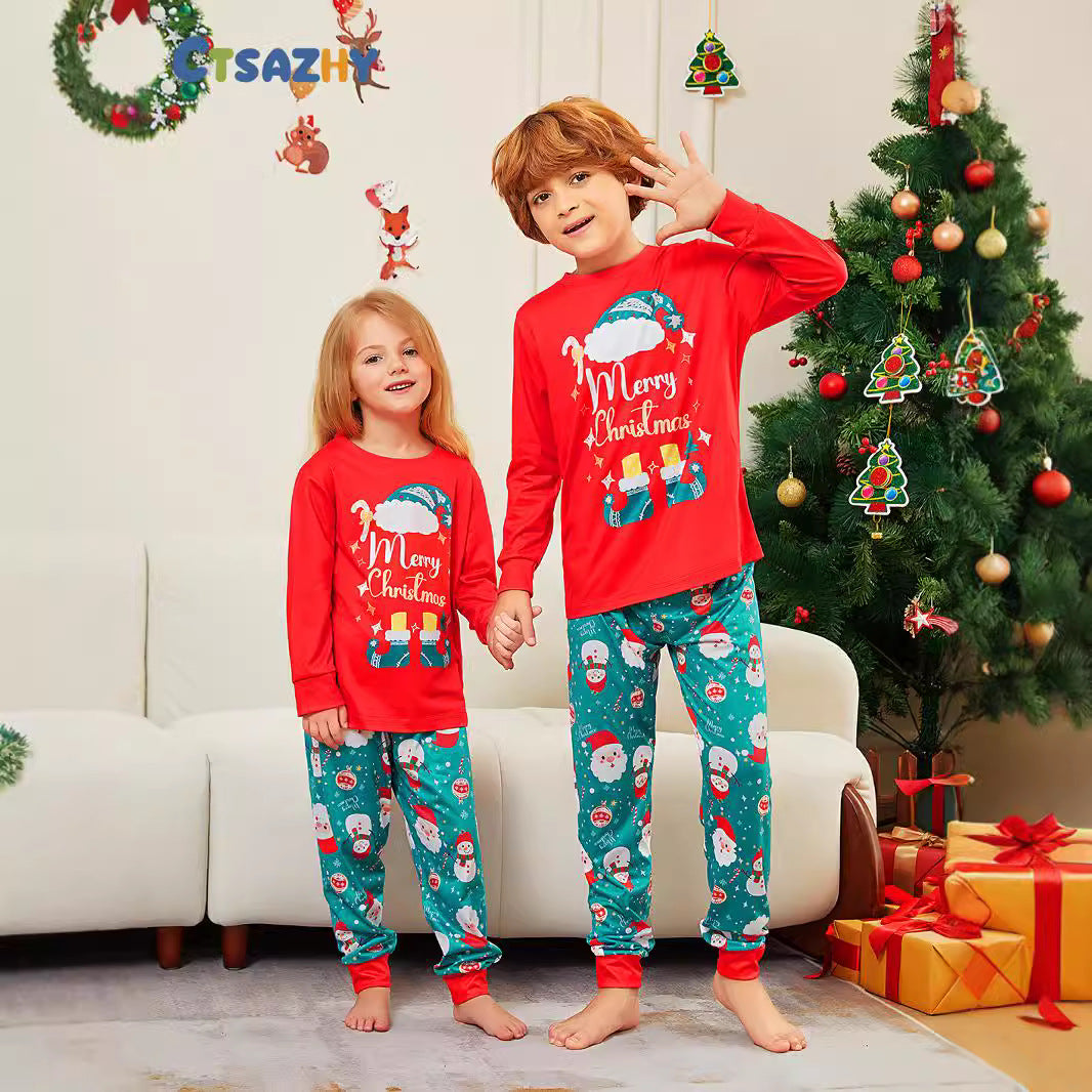 Family Pajama Set, Christmas-themed, with Santa Claus motif