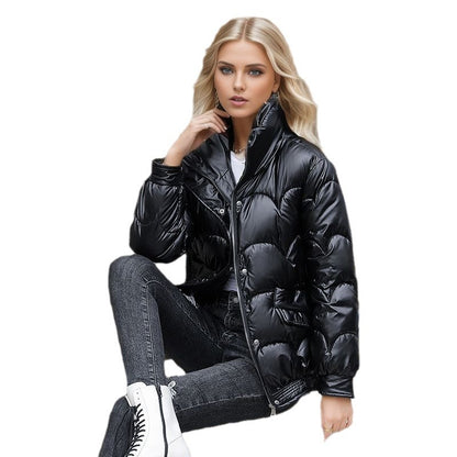 Short women's quilted jacket, shiny, easy care