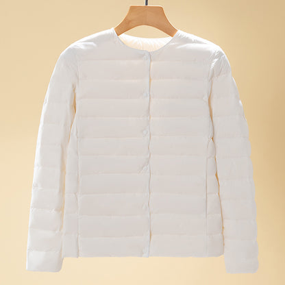 Light women's down jacket, short, with duck down