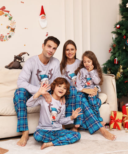 Christmas Pajama Set for Families, checked with reindeer motif