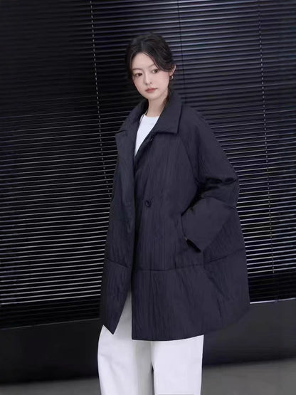 Mid-length down jacket with lapels, white duck down