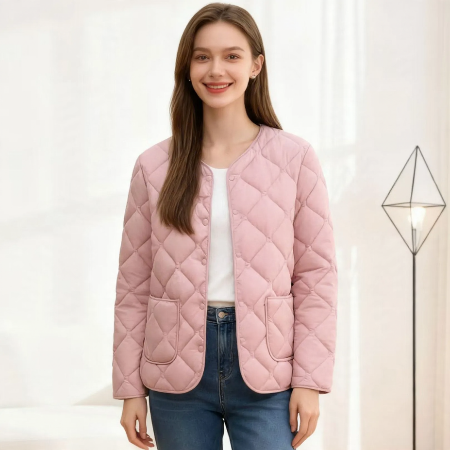Women’s quilted jacket, lightweight, fitted, with V-neck