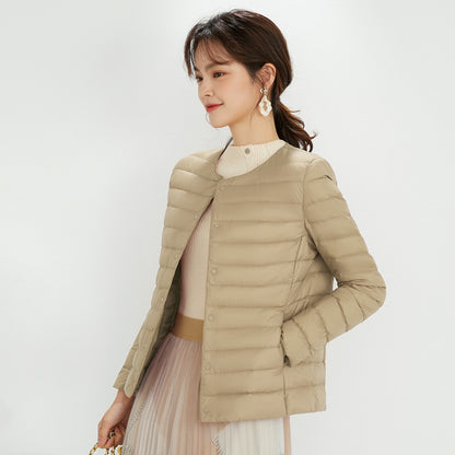 Light ladies down jacket with 90% white duck down filling