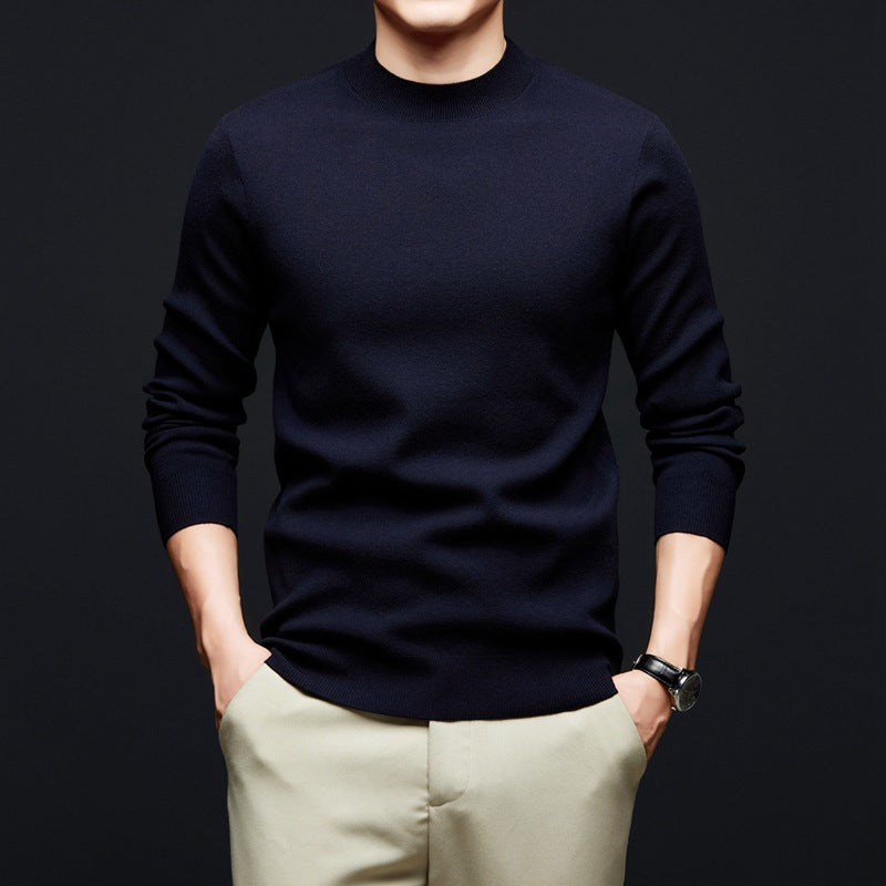 Men's wool pullover, round neck or stand-up collar, 100% wool
