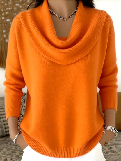 Loose pullover with wide collar, solid color