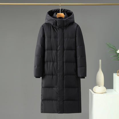 Long down coat, knee-length, white goose down