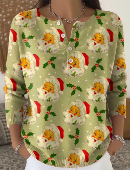 Christmas knitted pullover with stand-up collar and 3D print