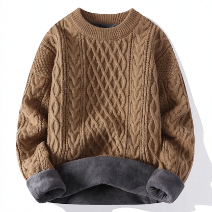 Padded knit sweater with cable pattern