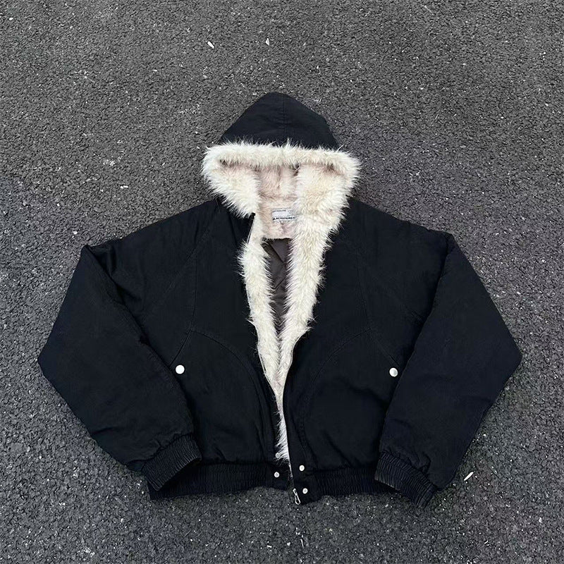 Men's winter jacket, short, with hood and fur collar