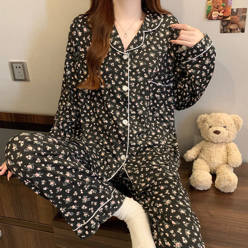 Women's Pajama Set, long-sleeved, with button placket and reindeer print