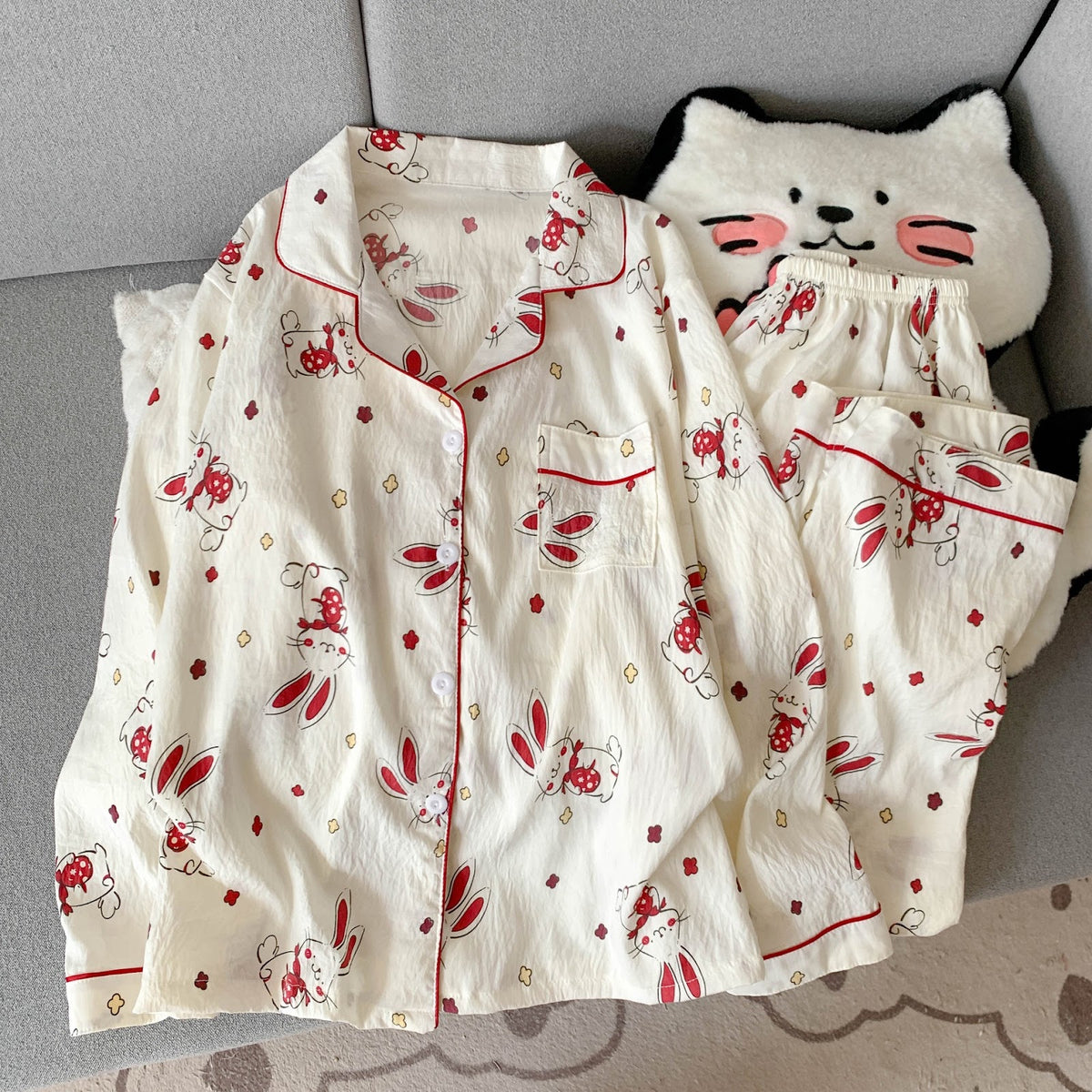 Ladies' Pajama Set, long-sleeved, with button placket, Cartoon style