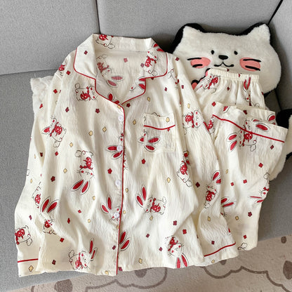 Ladies' Pajama Set, long-sleeved, with button placket, Cartoon style