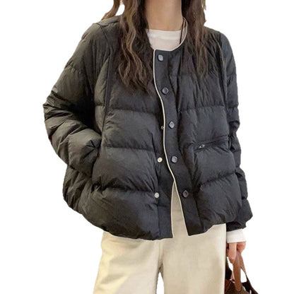 Women's down jacket with round neck and button placket