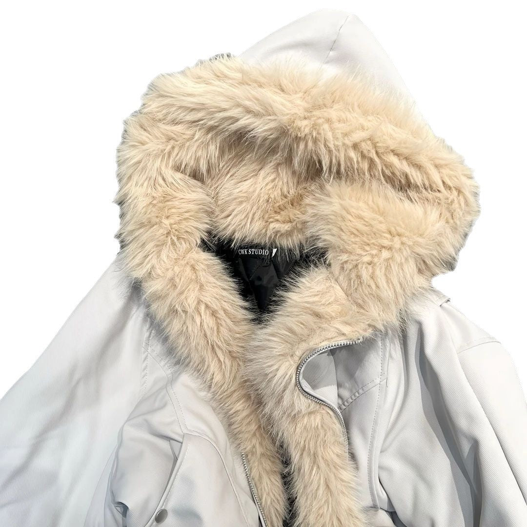 Men's winter jacket, lined, with hood and fur collar