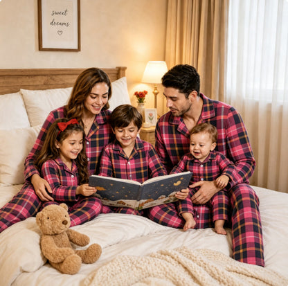 Family Pajama Set, checked, Long sleeve, with lapel