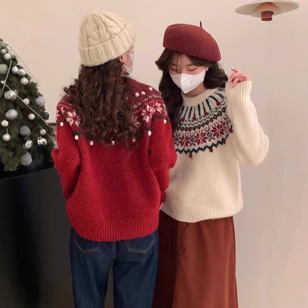 Festive Fair-Isle knitted sweater for women