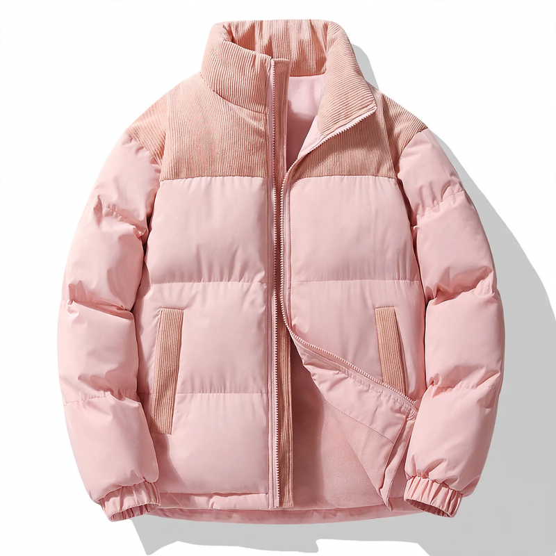 Padded unisex quilted jacket with stand-up collar
