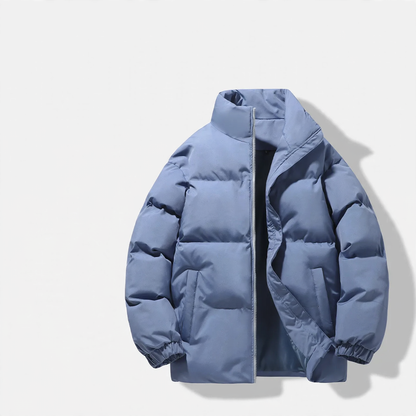 Loose Unisex Padded Jacket with Stand-Up Collar