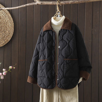 Women's quilted jacket, short, with contrast collar