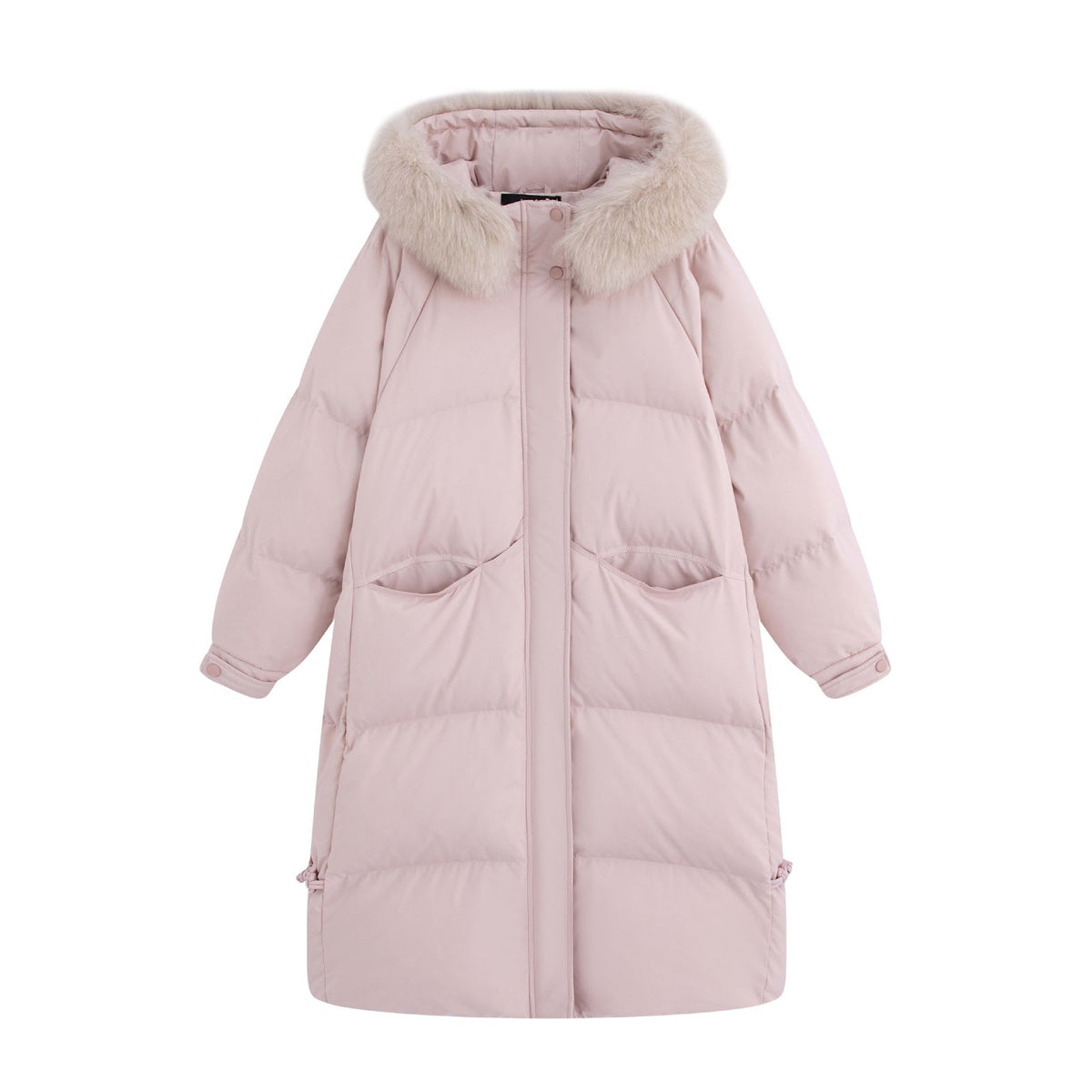 Long women's down jacket in plus size with fur collar