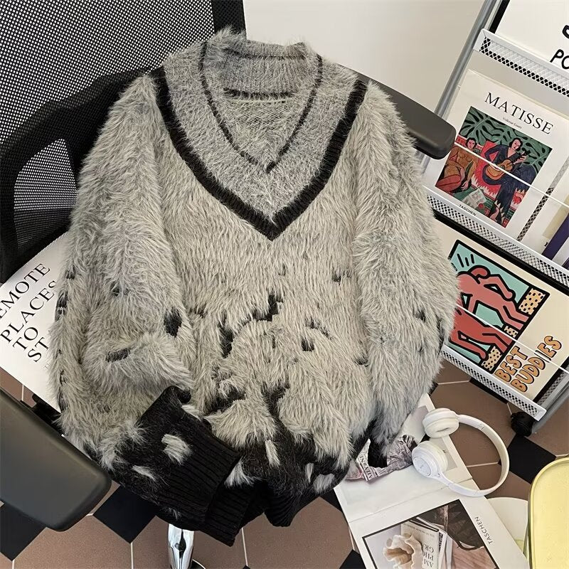 V-neck sweater in vintage style with gradient