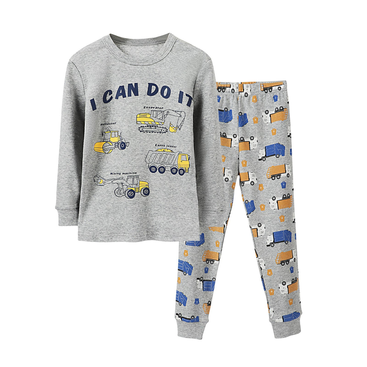 Kids Pajama Set, Long Sleeve, Cotton Rib Knit, Cartoon Design