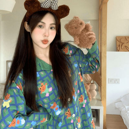 Women's Pajama Set made of cotton blend fabric with check pattern