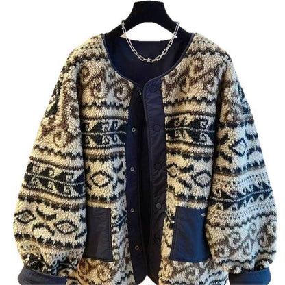 Reversible jacket with lambskin look