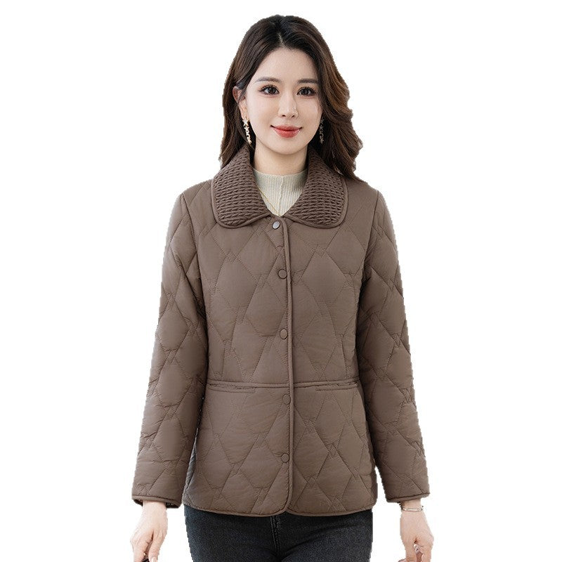 Light women's quilted jacket with shawl collar