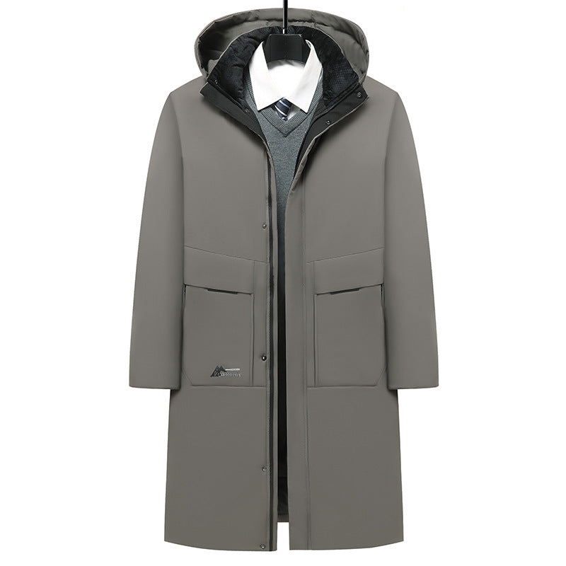 Long men's winter jacket with removable collar