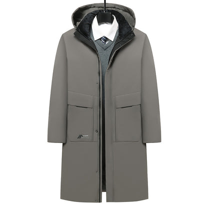 Long men's winter jacket with removable collar