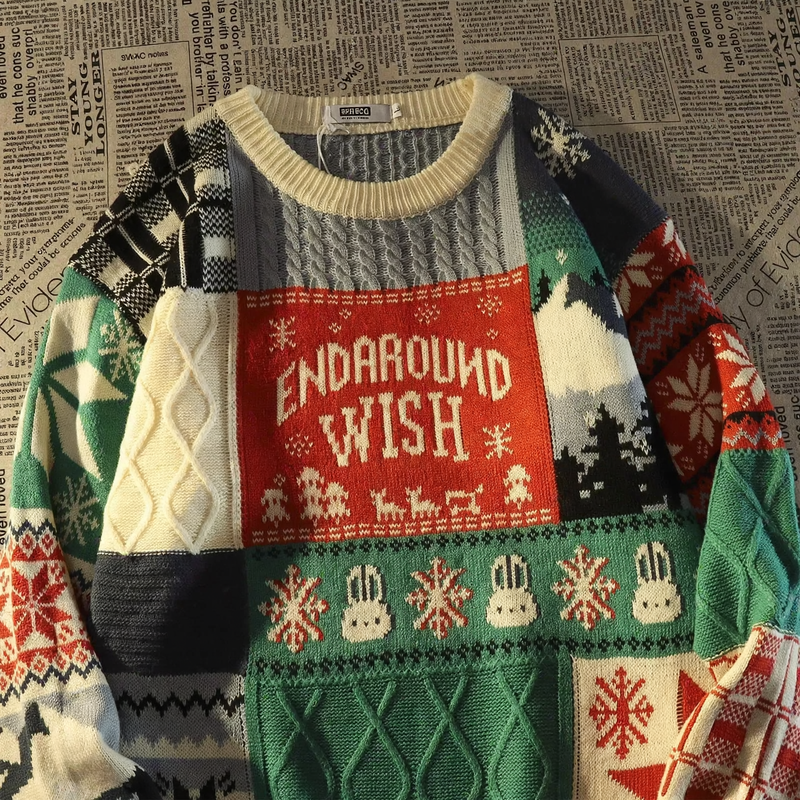 Men's Knit Sweater, Crew Neck, Contrasting Colors