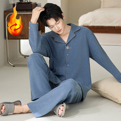 Men's Pajama Set, Silk and Wool, Long Sleeve, with Lapel