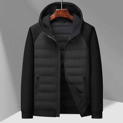 Men's down jacket with knit details and stand-up collar