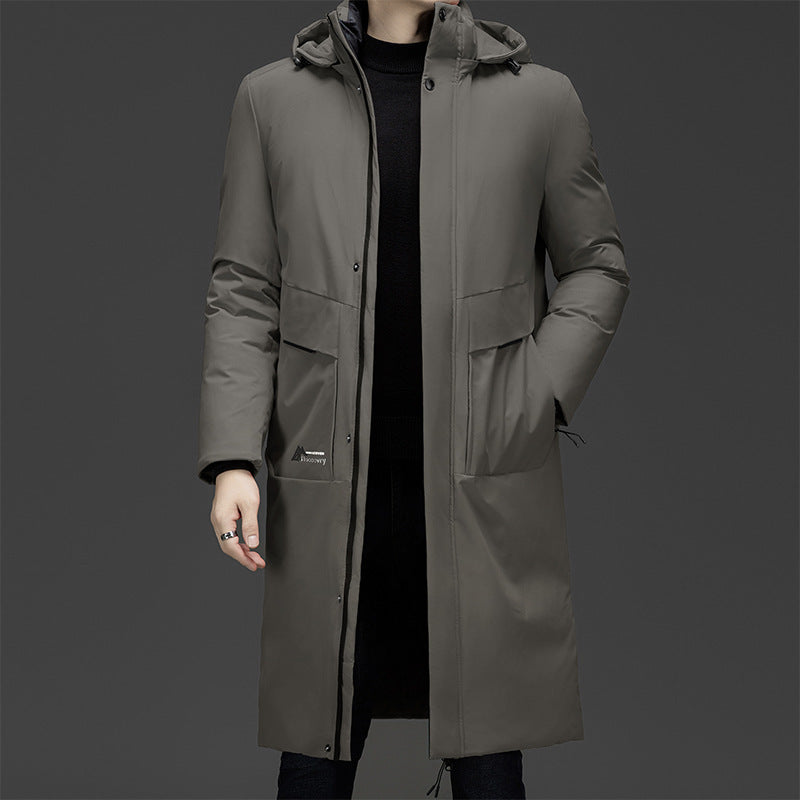 Long men's winter jacket with removable collar