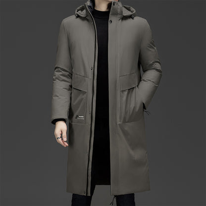Long men's winter jacket with removable collar