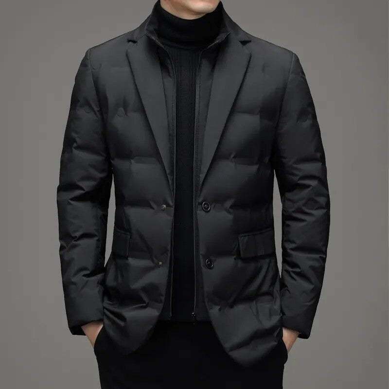 Men's down jacket in blazer style with detachable collar