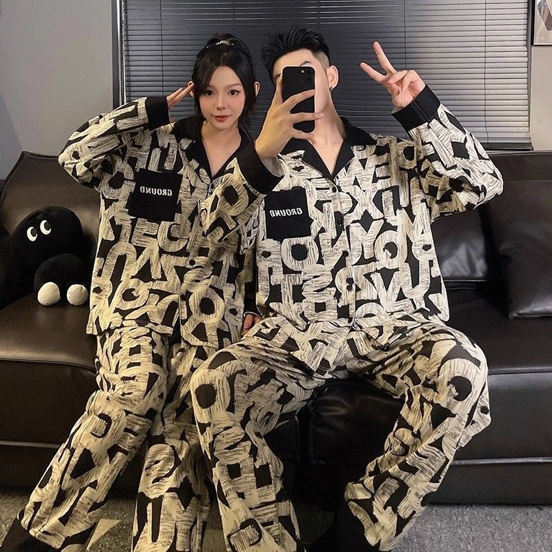 Cartoon pajama set for couples, long-sleeved