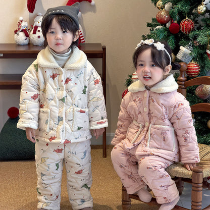 Padded children's pajama set, 3-layer, warm for winter