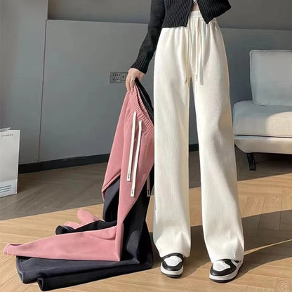 Women's corduroy pants, wide cut, high waist