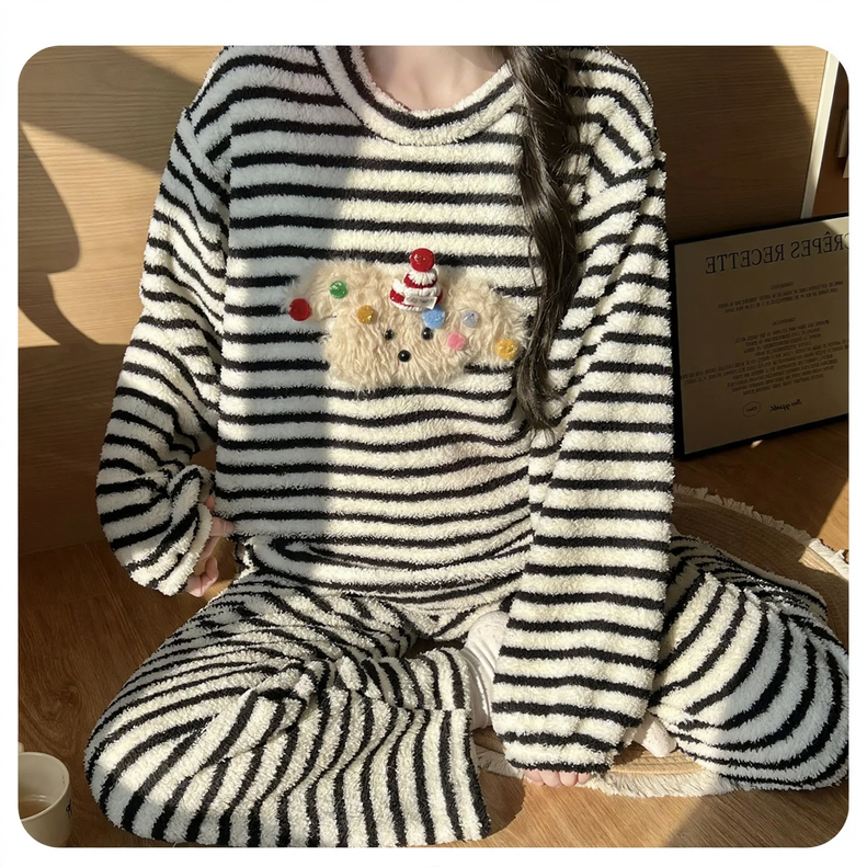 Women's Pajamas, Coral Fleece, Lined, Cartoon Design