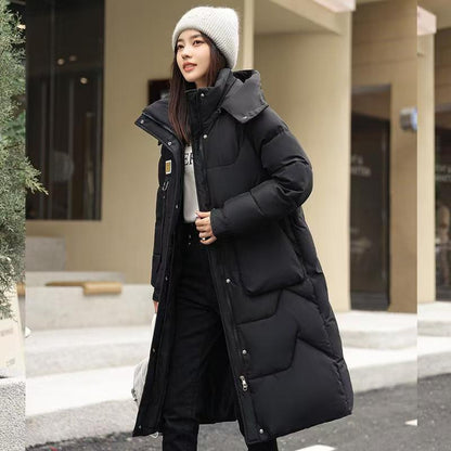 Longer, padded winter coat with hood