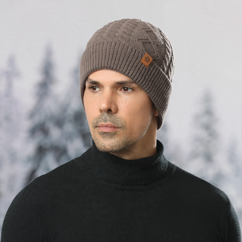 Knit set for men: beanie, scarf, and gloves