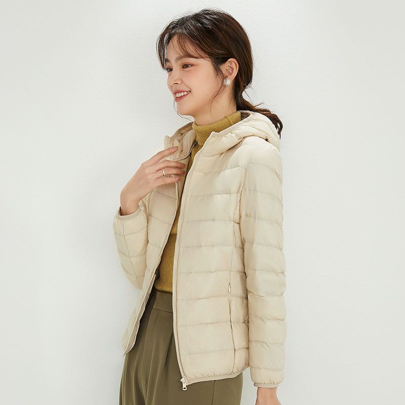 Women's down jacket, lightweight, short, with hood
