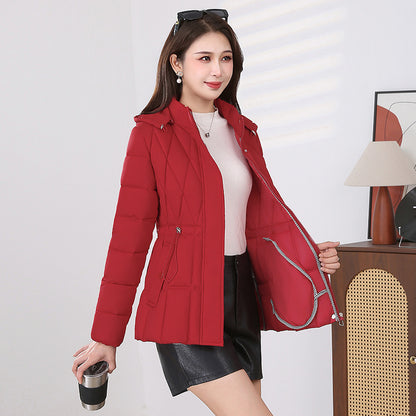 Short, padded women's jacket with hood