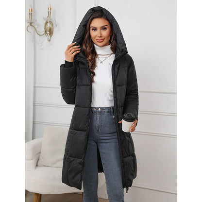 Long, padded winter coat for women, knee-length