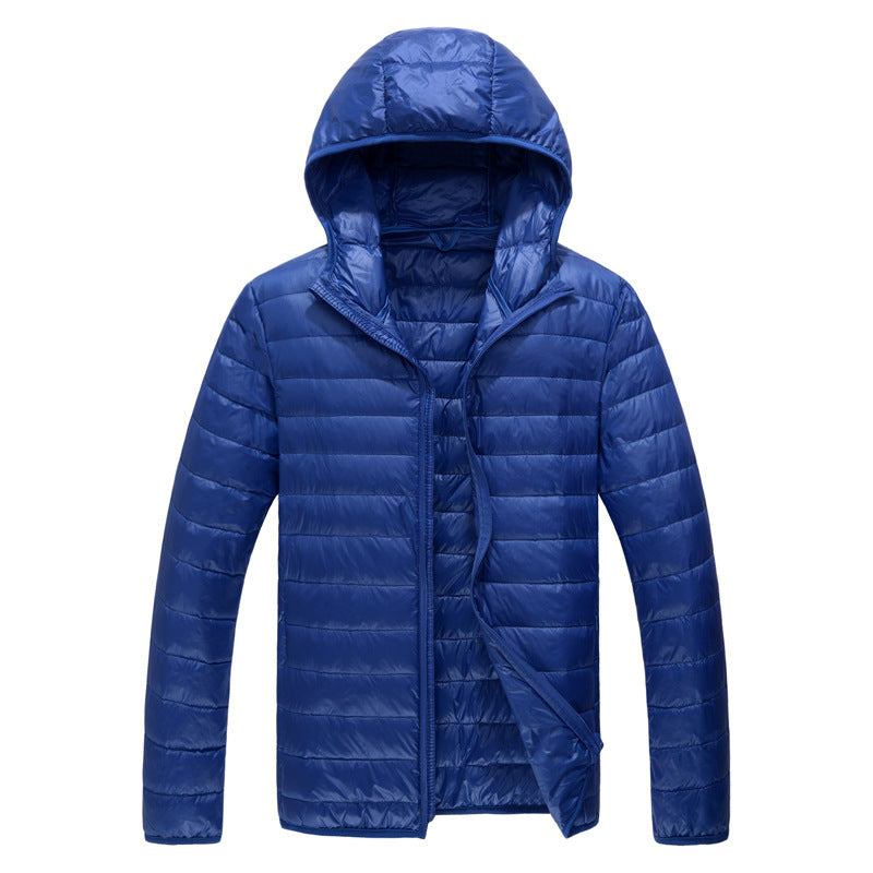 Men's down jacket, lightweight, with storage bag