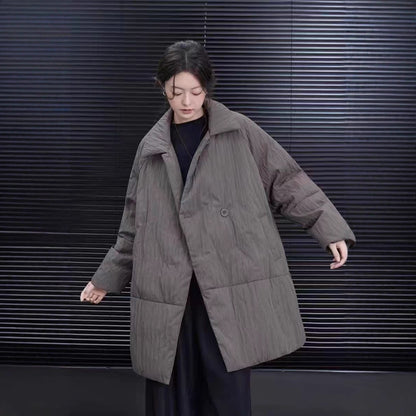 Mid-length down jacket with lapels, white duck down